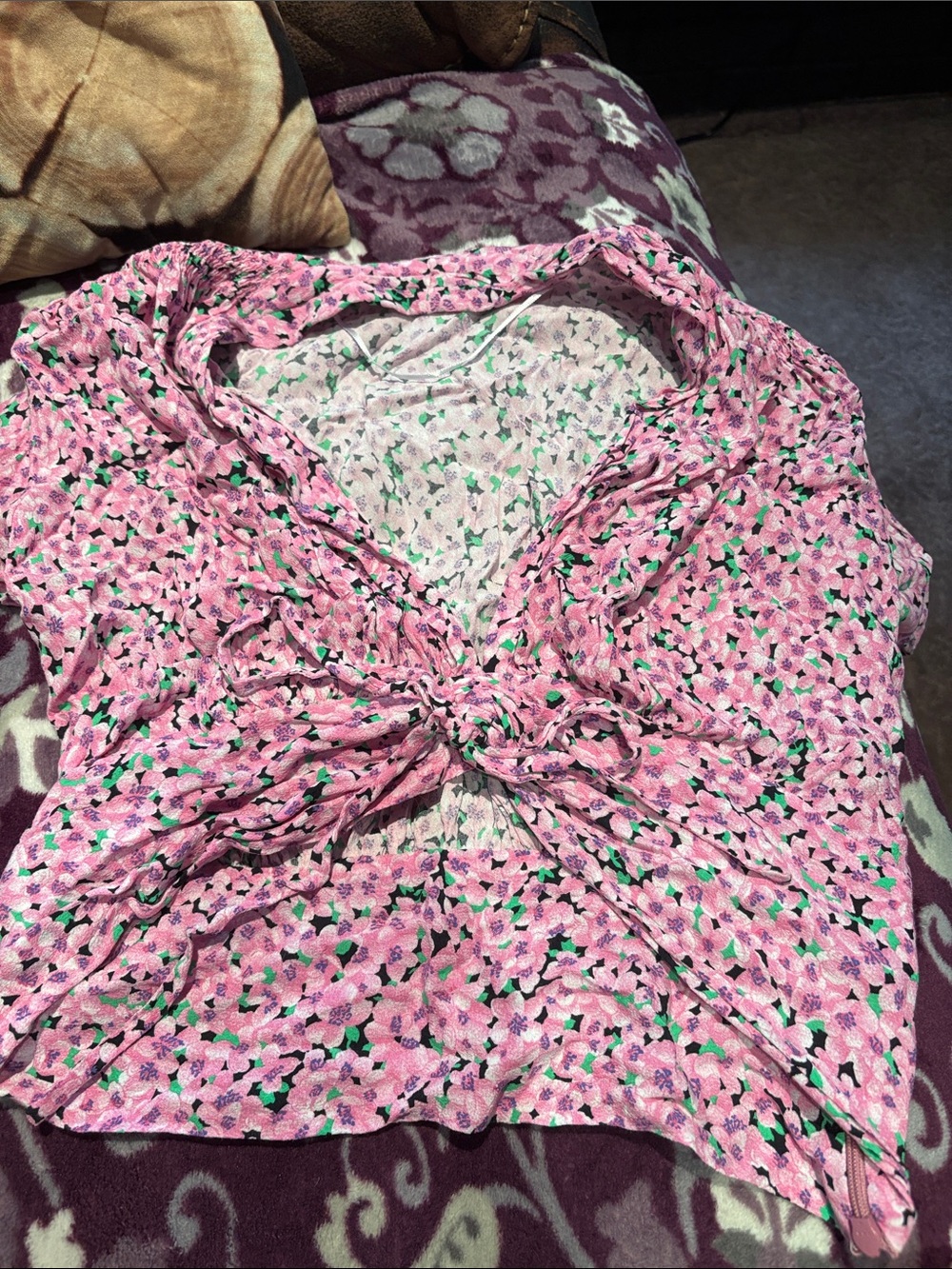 Zara Pink Floral Knot-Front Blouse